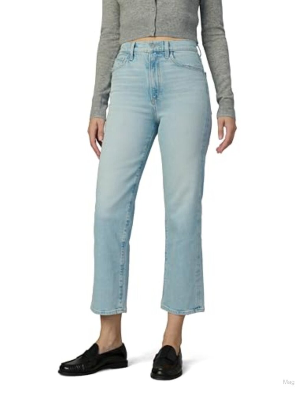 High Rise Cropped Straight Leg Jeans Comfort Stretch Denim
